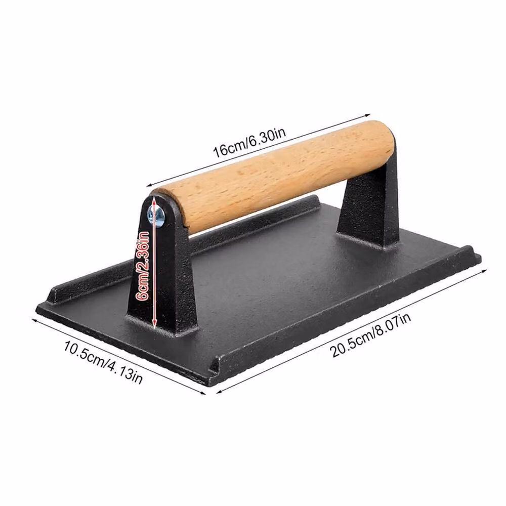 KORVIXA Cast Iron Grill Press with Wood Handle in Black, W/D/H: 15 x 15 x 10.5 cm – 2