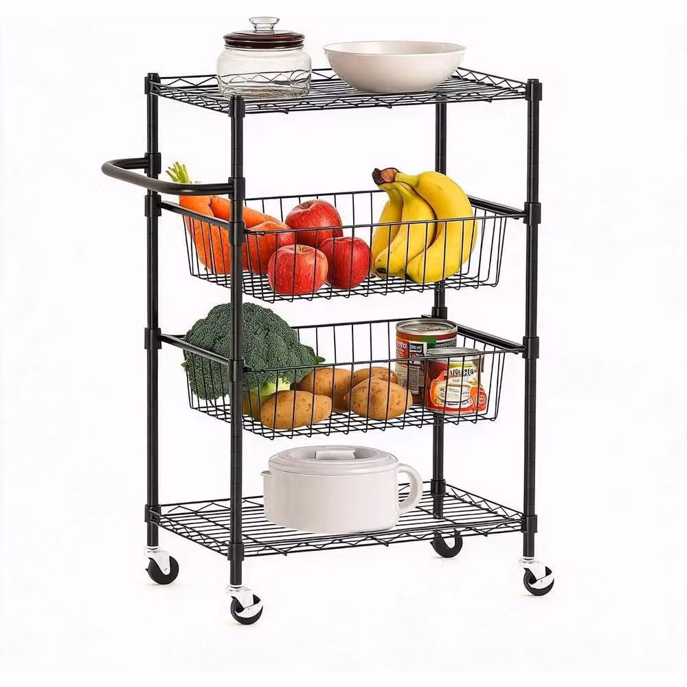 Havendro Heavy Duty 4 Tier Metal Rolling Utility Cart with Handle in Black – 2