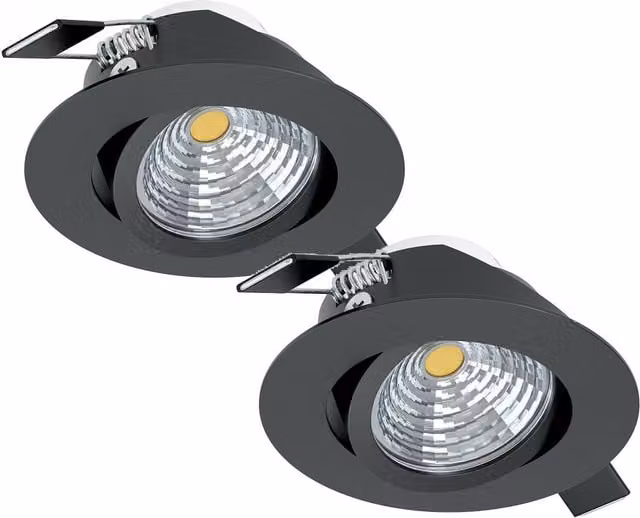 Loops 2 Pack Black Aluminium Round LED Wall and Ceiling Flush Downlights 6W 88mm