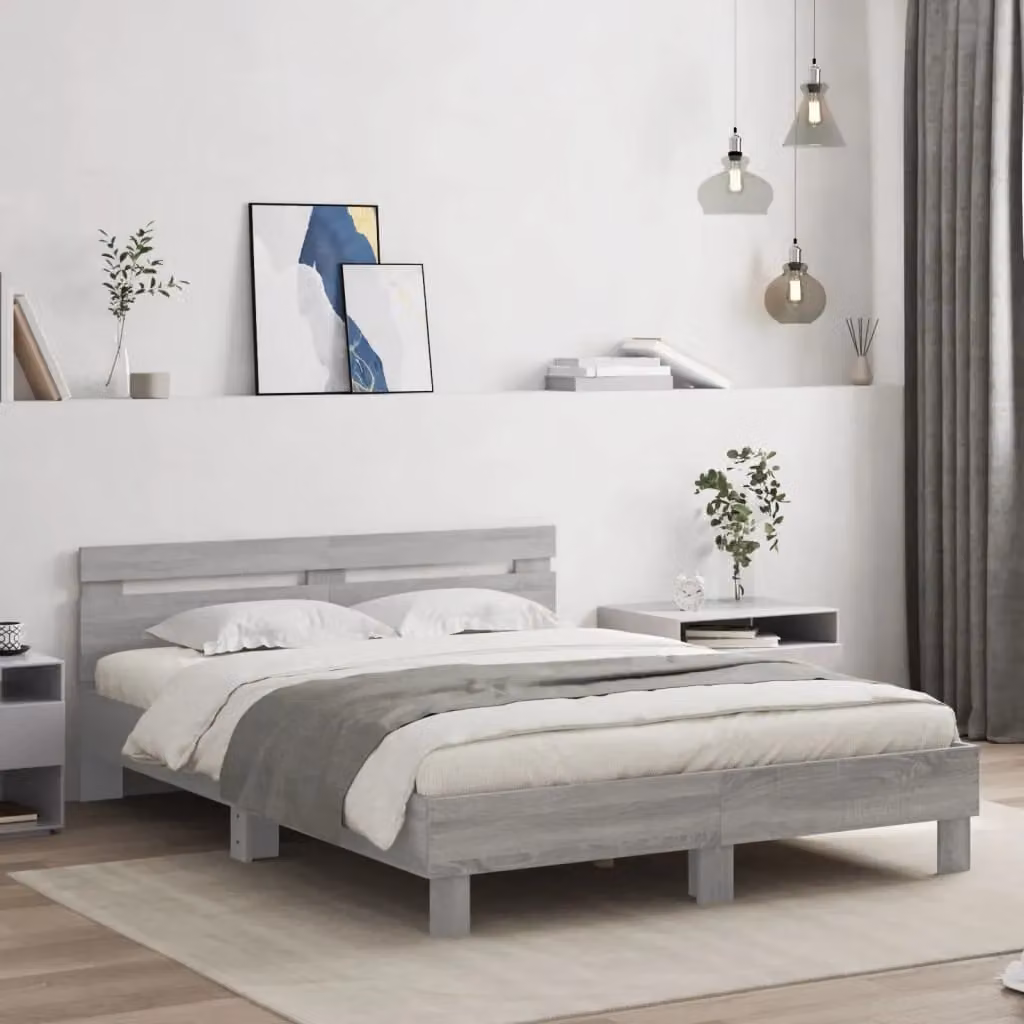 Berkfield Home Sonoma Bed Frame in Grey, W/D/H: 140 x 190 cm – 2