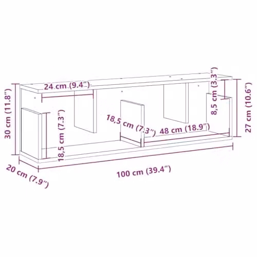 vidaXL Black Modern Wall Cabinet in MDF, W/D/H: 100 x 30 x 20 cm – 2