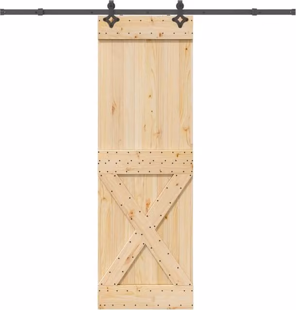 Berkfield Home Rustic Solid Wood Pine Sliding Door with Hardware Set, Brown, W: 70 cm, H: 210 cm
