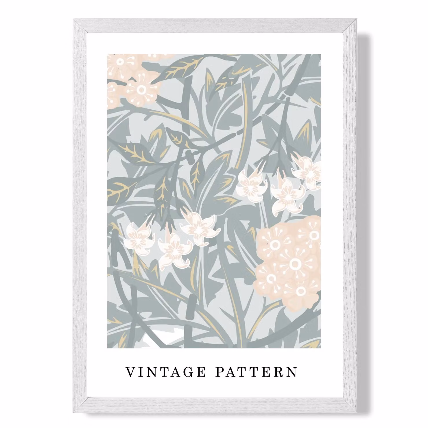 ARTZE William Morris Jasmine in Green and Peach Floral Art Print with White Frame – 2