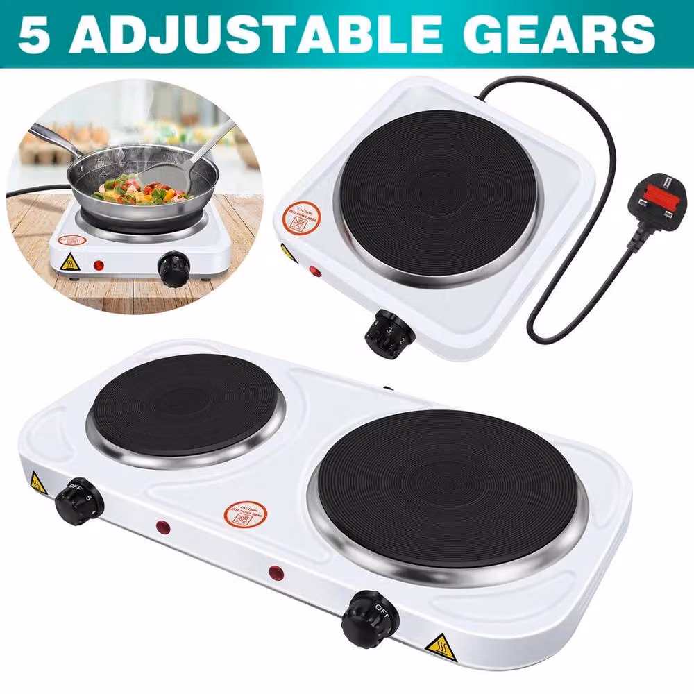 FLAVORA Portable Double Electric Hot Plate Table Top Hob in White – 5