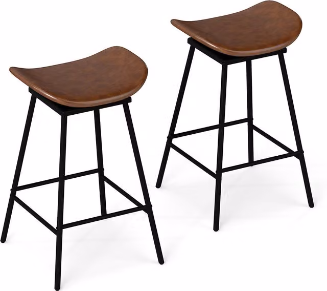 Costway Set of 2 Brown Synthetic Leather Swivel Barstools