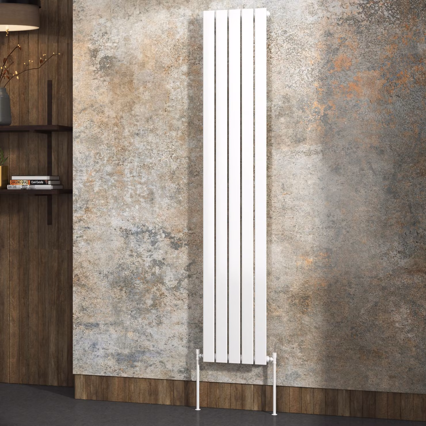 Fluxx White Single Flat Panel Vertical Designer Radiator, H: 180 cm, W: 34 cm