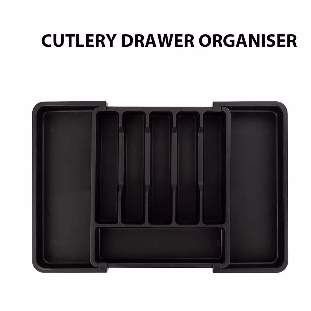 SPETLEK Extendable Cutlery Tray Drawer Organiser Insert in Black – 4