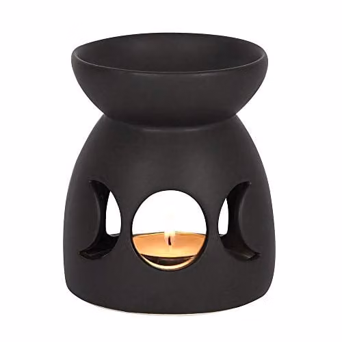Something Different Black Ceramic Triple Moon Cut Out Tealight Oil Burner W: 10.5 cm, D: 9 cm – 1