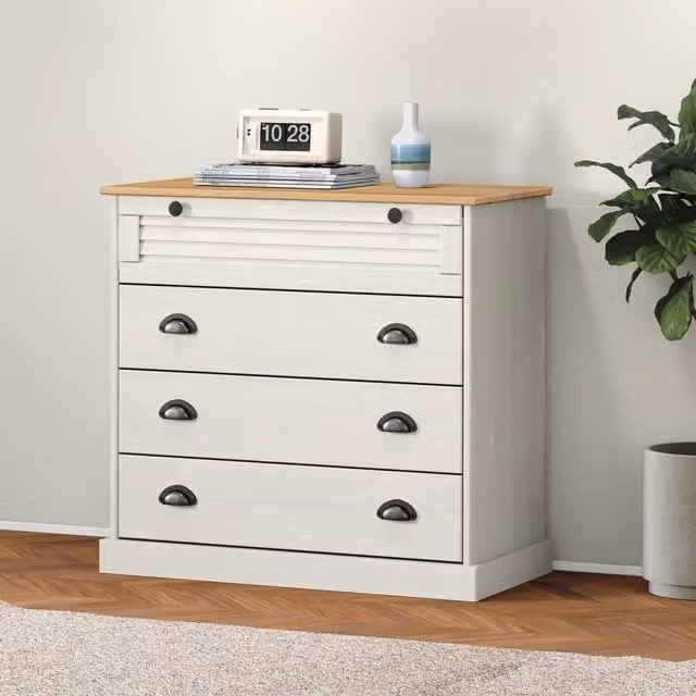 Berkfield Home VIGO White Chest of Drawers in Solid Pine Wood, W/D/H: 80 x 40 x 76 cm – 1