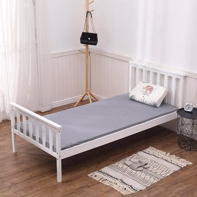 Home Source Florida Slatted Wooden Bed Frame in White, Pine Wood, W/D/H: 90 x 190 cm