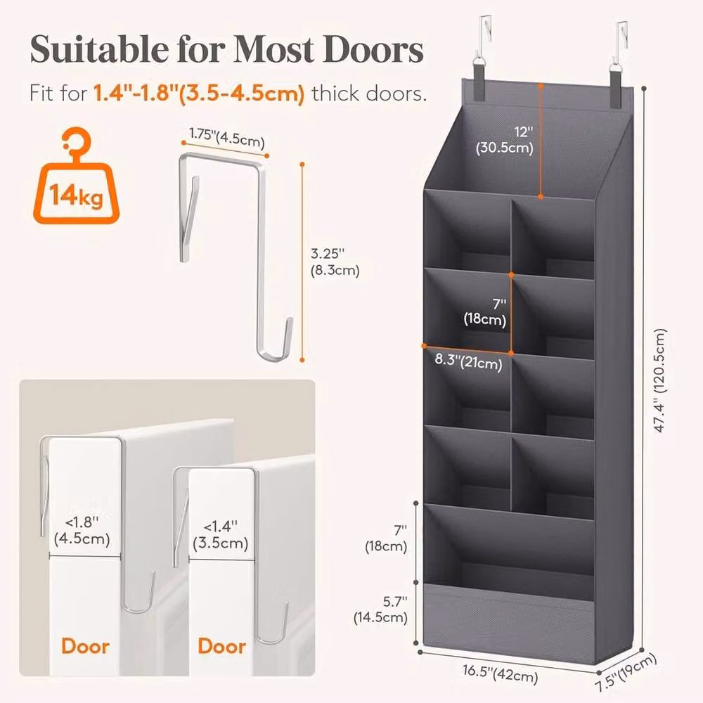 FORGEVIO Grey 10 Pocket Over the Door Shoe Organiser – 4