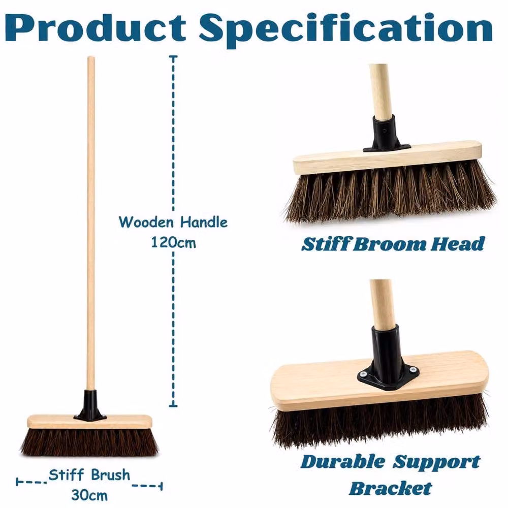 PAWNORA Outdoor Yard Broom with Stiff Hard Bristles in Beige – 2