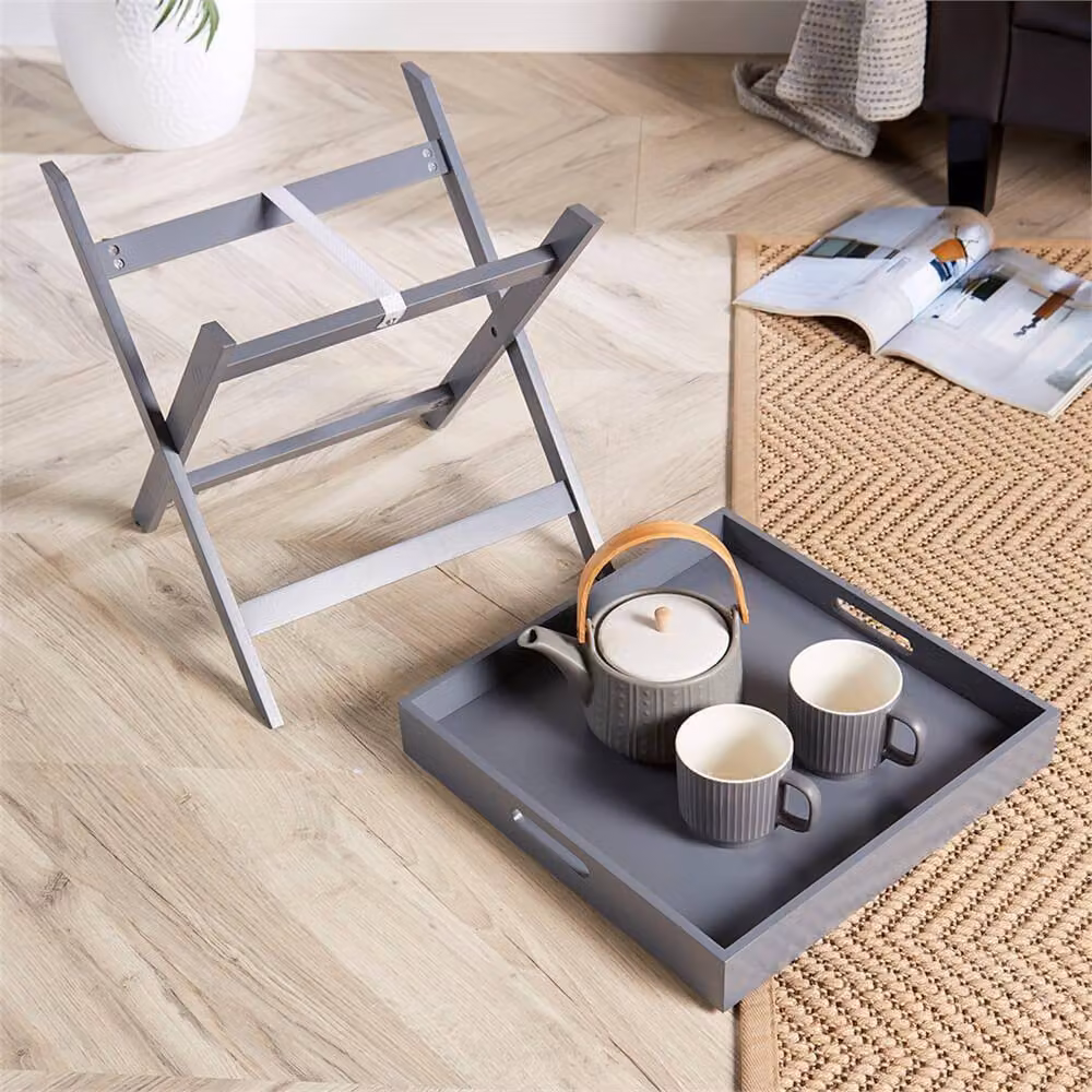 NESTLUNE Grey and White Folding Butler Side Table with Rectangular Top and X-Frame Design – 3