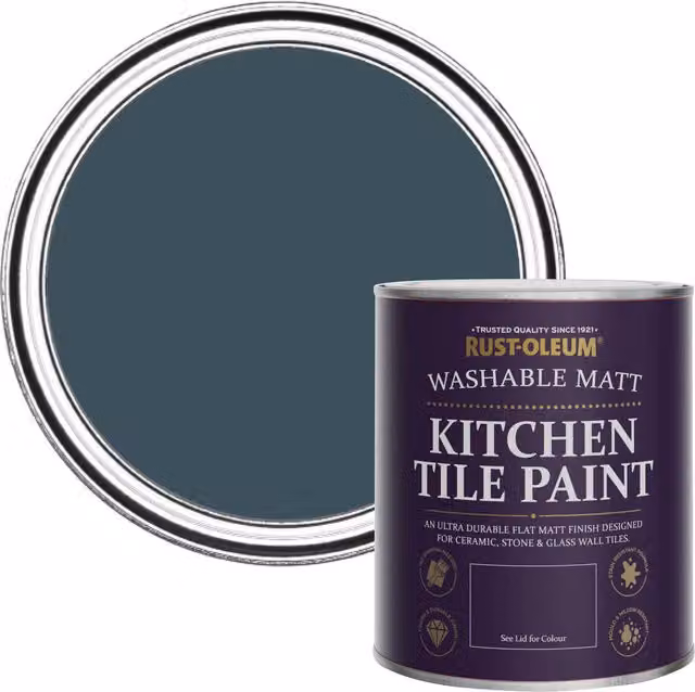 Rust-Oleum Water-Based Kitchen Tile Paint in Matt Finish, Evening Blue, 750ml – 1