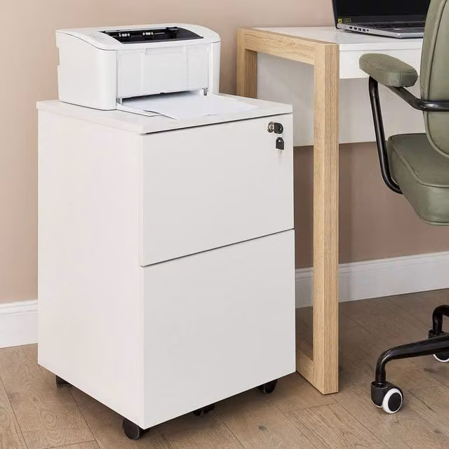Wyld and Coco White Matt Engineered Wood Mobile 2-Drawer Office Cabinet – 1