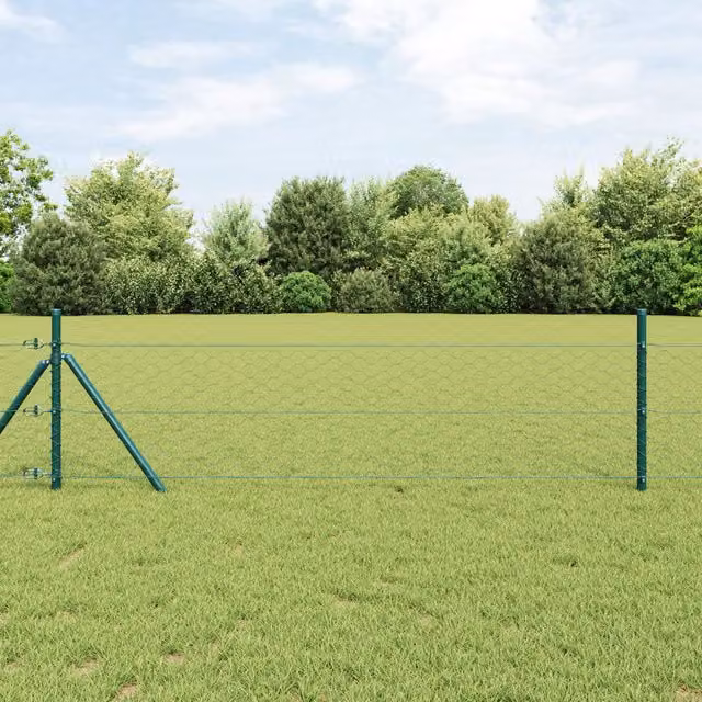 Berkfield Home Green Powder-Coated Steel Hexagon Fence, H: 120 cm x L: 50 m
