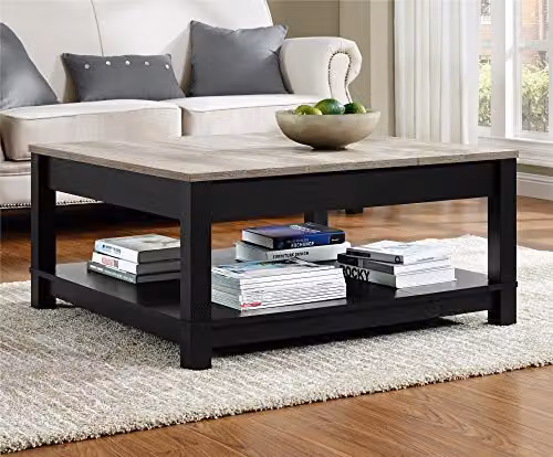 Dorel Home Furnishings Carver Square Coffee Table in Black and Grey, W/D/H: 90 x 90 x 44 cm – 2