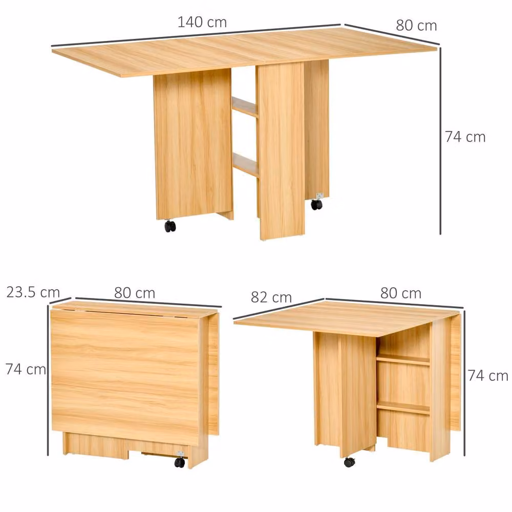 STILVORA Modern Folding Dining Table with Storage in Light Oak – 2