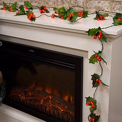 The Christmas Workshop 20 Holly Sprig String Lights with 60 LED Lights in Green, Battery Operated – 2