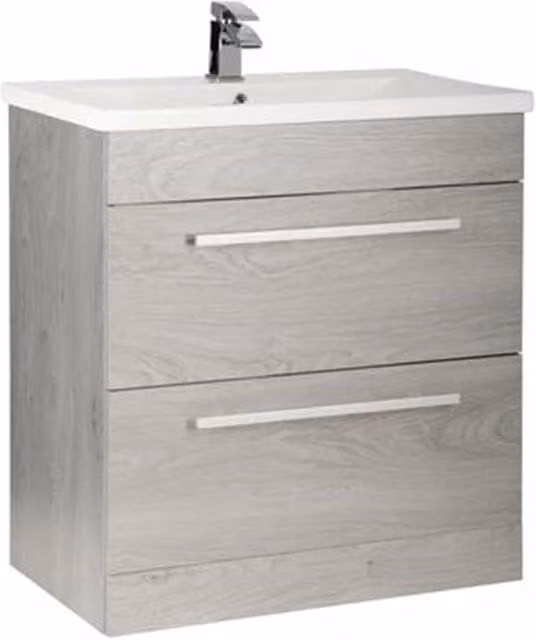 Clifton Silver Oak 2 Drawer Standing Unit with Ceramic Basin, Light Grey, W: 80 cm, H: 85.5 cm, D: 45 cm
