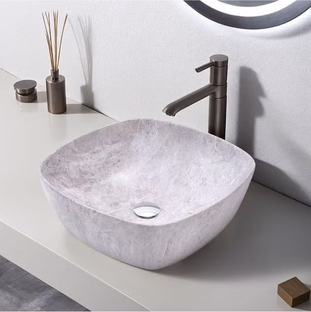 Living and Home Grey Ceramic Square Countertop Bathroom Wash Basin Sink – 1