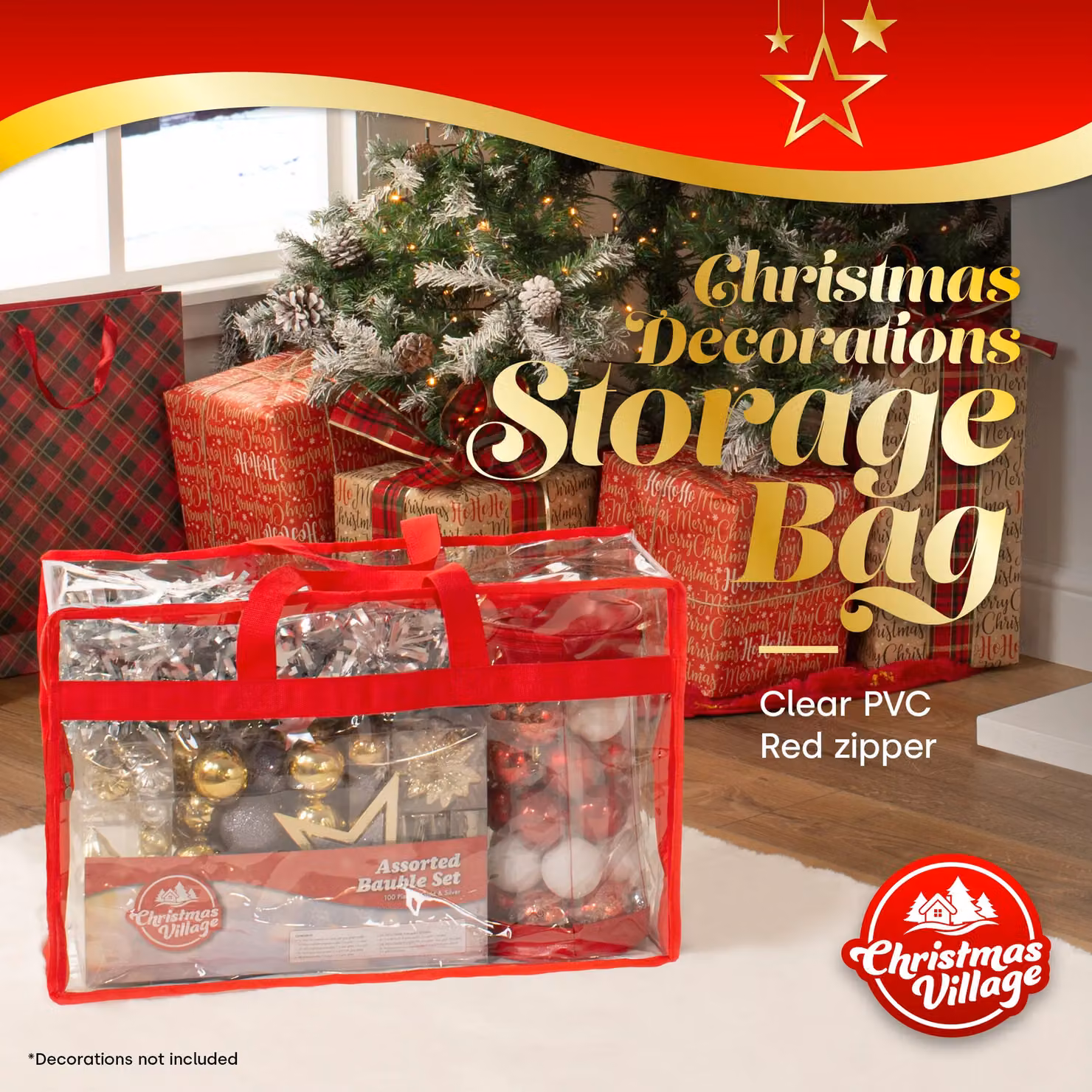 Christmas Village Large Red Transparent PVC Zipped Storage Bags with Handles W/D/H: 60 x 25 x 25 cm – 2