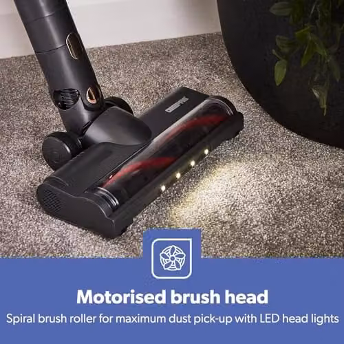 GEEPAS Black Cordless Vacuum Cleaner and Handheld Upright Stick with 160W Motor, 10kPa Suction, 40 Minute Runtime, LED Headlight and HEPA Filter – 4