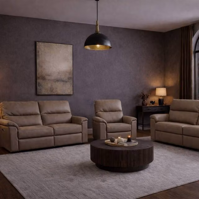 Aspire Marlowe Real Leather Power Recliner 3+2+1 Sofa Set with USB Charging in Brown or Beige – 2