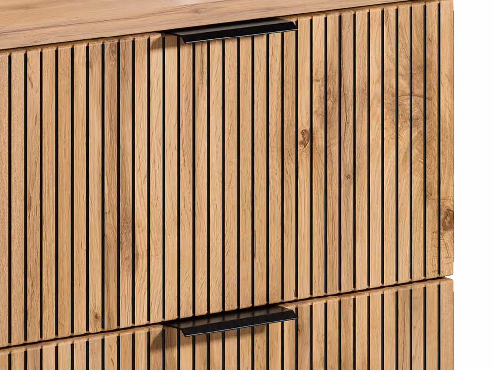 MADELA Suspended Striped Bathroom Vanity Unit with Niches and Double Square in Black and Light Oak, W/D/H: 140 x 46 x 57 cm – 3