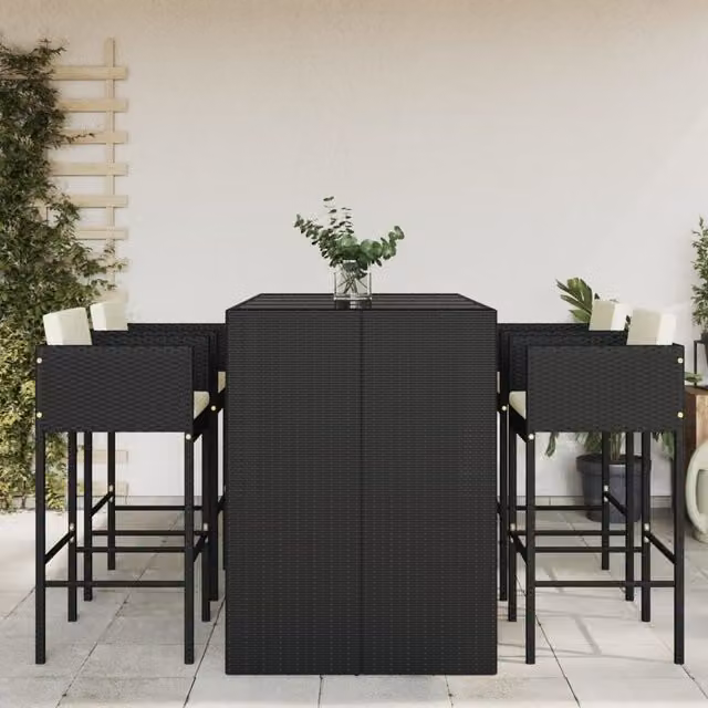 Berkfield Home 5 Piece Garden Bar Set with Cushions in Black Poly Rattan and Steel – 1