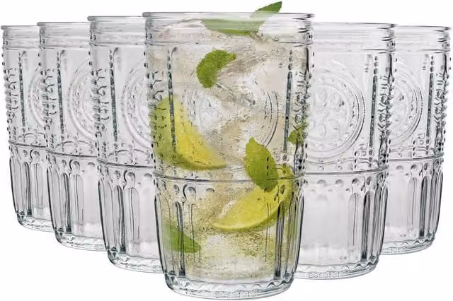 Bormioli Rocco Romantic Floral Highball Tumbler Glasses, Transparent, 475 ml, Pack of 6