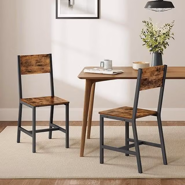 VASAGLE Set of 2 Industrial Dining Chairs in Black, Grey and Brown