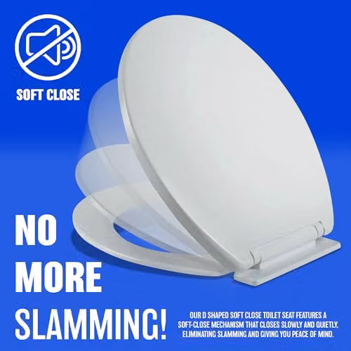 BARGAINS-GALORE D-Shaped White Soft Close Toilet Seat with Quick Release Function – 5