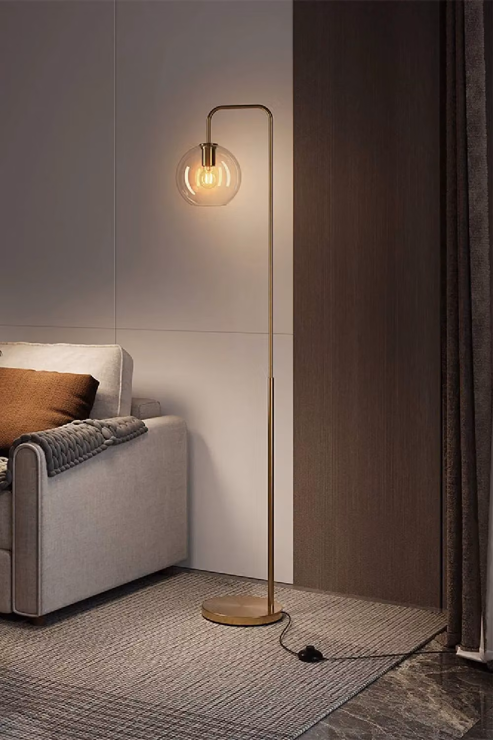 Living and Home Modern Arched Floor Lamp in Gold and Brass with Transparent Glass Shade – 2