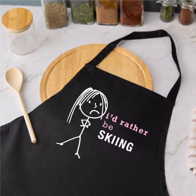 60 Second Makeover Women's I'd Rather Be Skiing Apron in Black