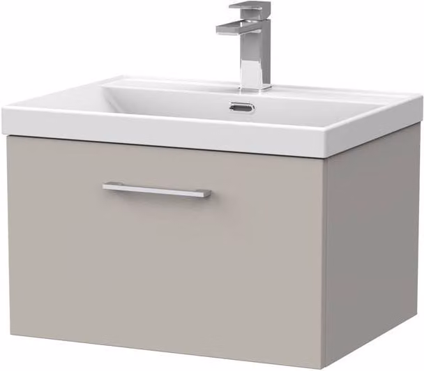 Balterley Pershall Contemporary Wall Hung 1 Drawer Vanity Unit with Thin Edge Ceramic Basin, Pebble Grey, W: 60 cm, D: 40.9 cm, H: 46 cm