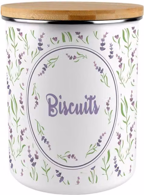 Purely Home Floral Enamel Metal Biscuit Tin in Purple and White