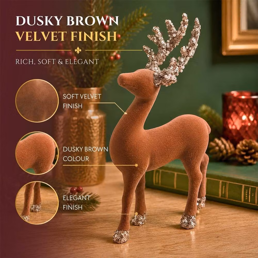 Shatchi Classic Christmas Reindeer Figurine in Brown, Height: 23 cm – 3