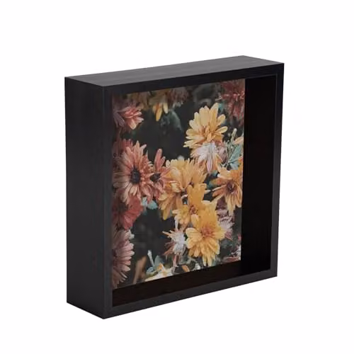 Nicola Spring Black 3D Shadow Box Floral Photo Frame, W/D/H: 26.5 x 21.3 x 6.0 cm