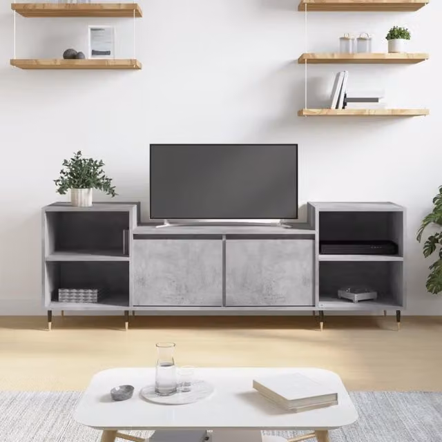 Berkfield Home Modern TV Cabinet in Concrete Grey, W/D/H: 160 x 35 x 55 cm