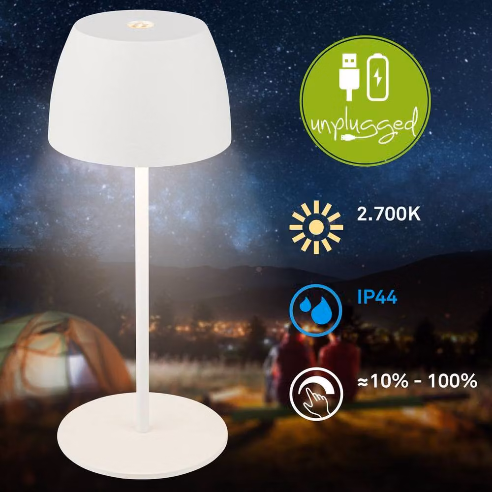 Briloner Pack of 2 Mini White LED Rechargeable Table Lamps with Dimmable Warm White Touch Control – 2