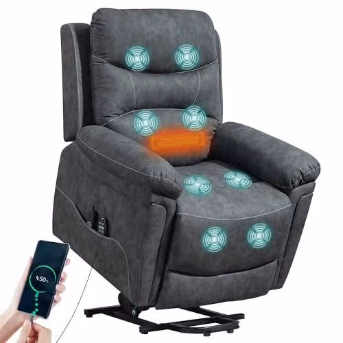 HOMCOM Power Lift Recliner Chair with Vibration Massage and Heat in Grey