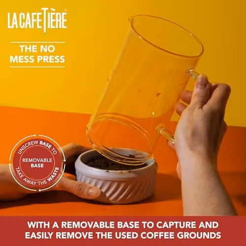 La Cafetiere Zero 8 Cup French Press Cafetiere with Removable Base, 1L, Beige/Brown – 2