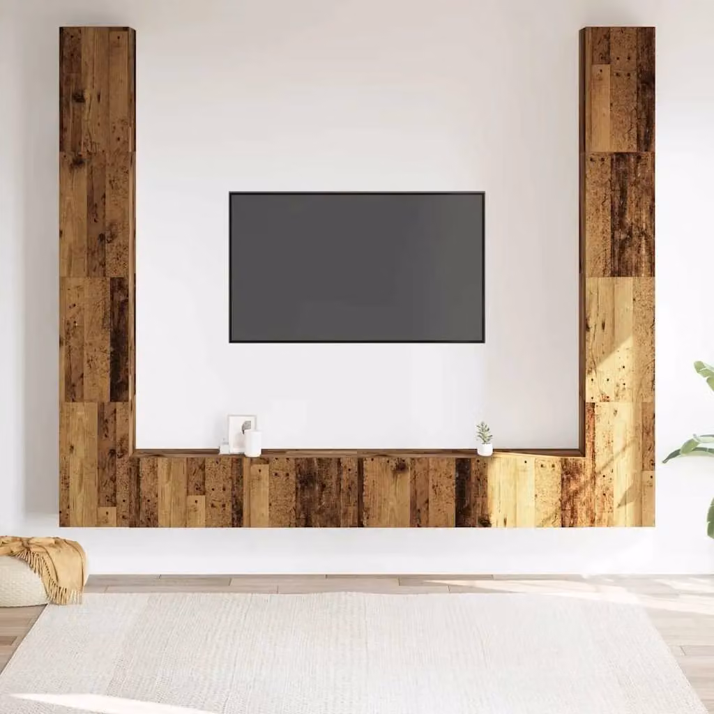 Berkfield Home 6-Piece Wall Mounted TV Cabinet Set in Brown Old Wood Finish – 2
