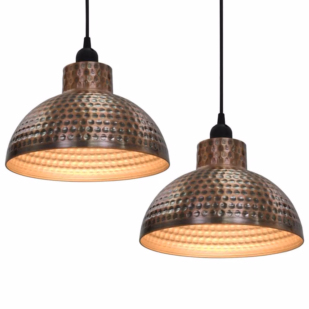 Berkfield Home Set of 2 Semi-spherical Copper Metal Ceiling Lamps – 3