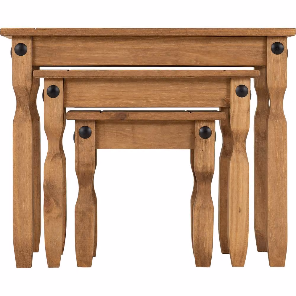 Seconique Corona Essentials Nest of Tables in Brown Waxed Rustic Pine – 5