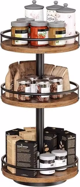 Nordara Rotation Kitchen Spice Rack Organiser in Brown, W: 50 cm, H: 70 cm – 1