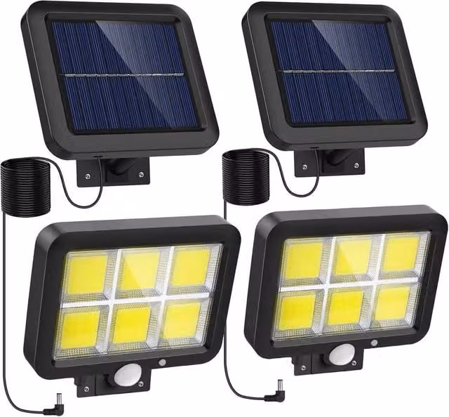 KORVIXA 2-Pack Solar LED Motion Sensor Floodlights in Black, Diameter: 35 cm, Height: 21 cm