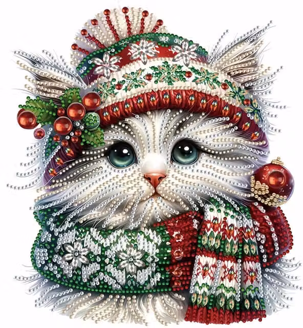 Syntego Christmas Kitten Diamond Art Canvas Painting in Multicolour and White