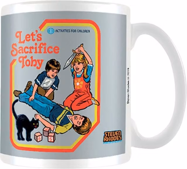 Steven Rhodes Let's Sacrifice Toby Ceramic Mug in Mid Grey and White